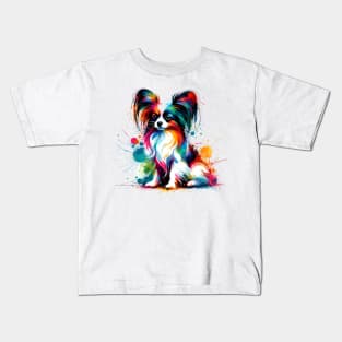 Vibrant Papillon in a Colorful Paint Splatter Kids T-Shirt